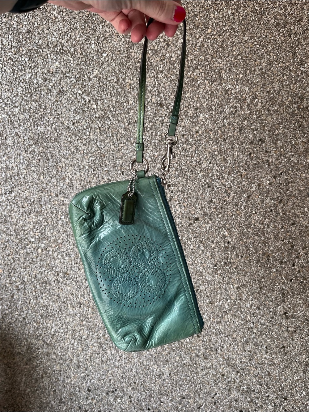 Coach Teal-Greenish  Leather Wristlet Clutch
